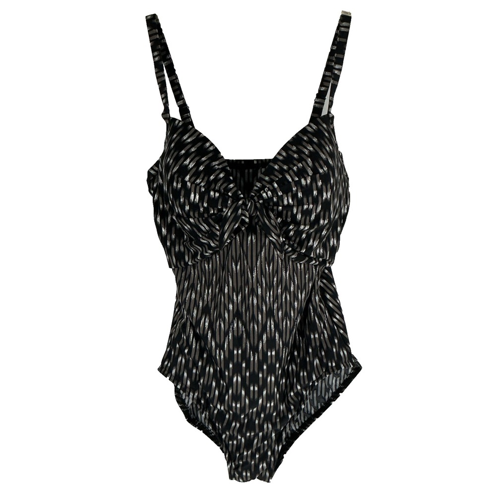 Miraclesuit Swimsuit Size 12 Black Brown Silver Tummy Control Adjustable Straps